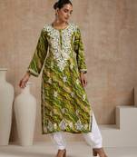 Rayon  printed women's long kurta - green
