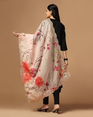 Digital print orgenza sequnce work dupatta for women and girls to wear on gown chaniya choli kurti etc 3