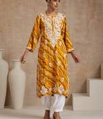 Rayon  printed women's long kurta - yellow