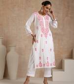 Cotton  solid women's long kurta - white