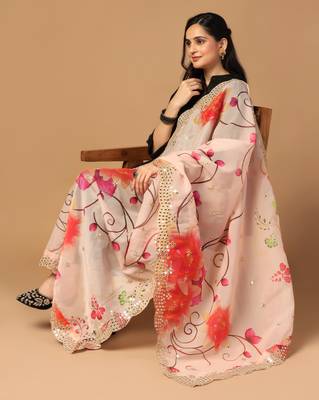Digital print orgenza sequnce work dupatta for women and girls to wear on gown chaniya choli kurti etc 4