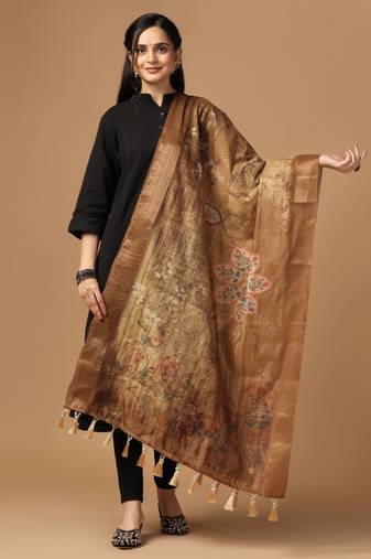 Digital print chanderi zari embroadery zahal work dupatta for women and girls to wear on gown chaniya choli kurti etc