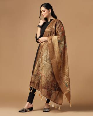 Digital print chanderi zari embroadery zahal work dupatta for women and girls to wear on gown chaniya choli kurti etc 2