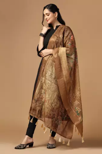 Digital print chanderi zari embroadery zahal work dupatta for women and girls to wear on gown chaniya choli kurti etc