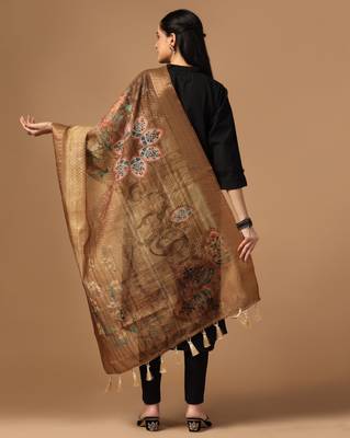 Digital print chanderi zari embroadery zahal work dupatta for women and girls to wear on gown chaniya choli kurti etc 3