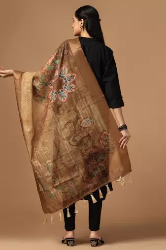 Digital print chanderi zari embroadery zahal work dupatta for women and girls to wear on gown chaniya choli kurti etc