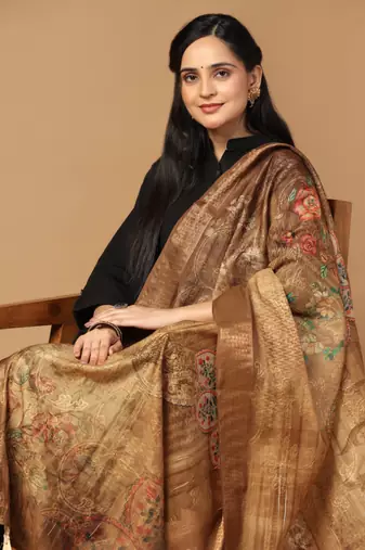 Digital print chanderi zari embroadery zahal work dupatta for women and girls to wear on gown chaniya choli kurti etc