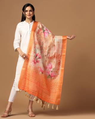 Digital print chanderi zari embroadery zahal work dupatta for women and girls to wear on gown chaniya choli kurti etc 1