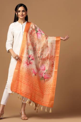 Digital print chanderi zari embroadery zahal work dupatta for women and girls to wear on gown chaniya choli kurti etc