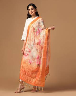 Digital print chanderi zari embroadery zahal work dupatta for women and girls to wear on gown chaniya choli kurti etc 2