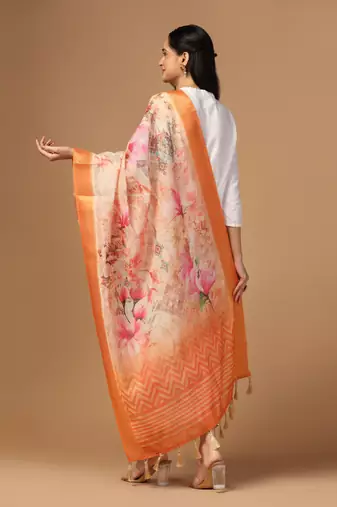Digital print chanderi zari embroadery zahal work dupatta for women and girls to wear on gown chaniya choli kurti etc