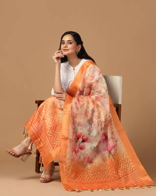 Digital print chanderi zari embroadery zahal work dupatta for women and girls to wear on gown chaniya choli kurti etc 4