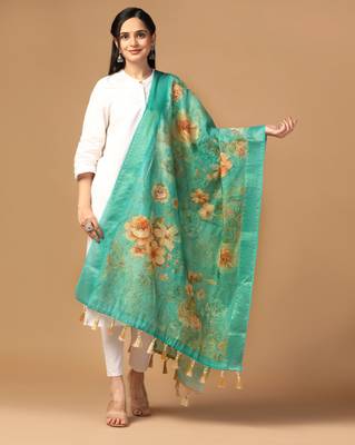 Digital print chanderi zari embroadery zahal work dupatta for women and girls to wear on gown chaniya choli kurti etc 1