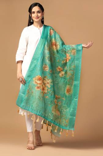 Digital print chanderi zari embroadery zahal work dupatta for women and girls to wear on gown chaniya choli kurti etc