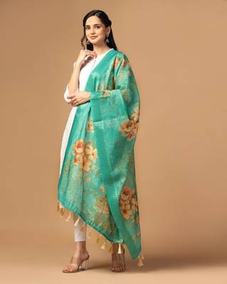 Digital print chanderi zari embroadery zahal work dupatta for women and girls to wear on gown chaniya choli kurti etc 2