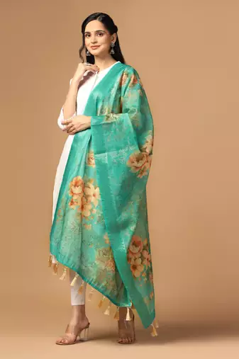 Digital print chanderi zari embroadery zahal work dupatta for women and girls to wear on gown chaniya choli kurti etc