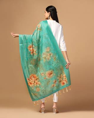 Digital print chanderi zari embroadery zahal work dupatta for women and girls to wear on gown chaniya choli kurti etc 3