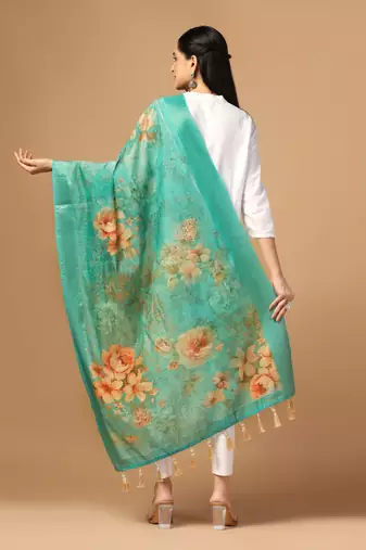 Digital print chanderi zari embroadery zahal work dupatta for women and girls to wear on gown chaniya choli kurti etc