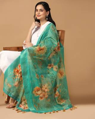 Digital print chanderi zari embroadery zahal work dupatta for women and girls to wear on gown chaniya choli kurti etc 4