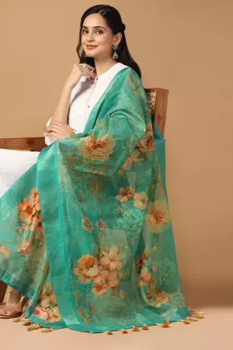 Digital print chanderi zari embroadery zahal work dupatta for women and girls to wear on gown chaniya choli kurti etc
