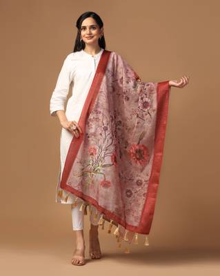 Digital print chanderi zari embroadery zahal work dupatta for women and girls to wear on gown chaniya choli kurti etc 1