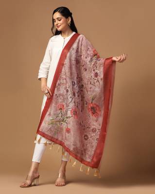 Digital print chanderi zari embroadery zahal work dupatta for women and girls to wear on gown chaniya choli kurti etc 2