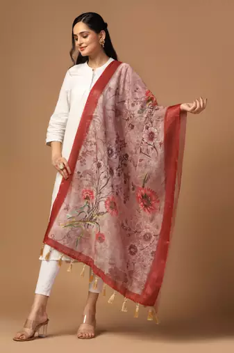 Digital print chanderi zari embroadery zahal work dupatta for women and girls to wear on gown chaniya choli kurti etc