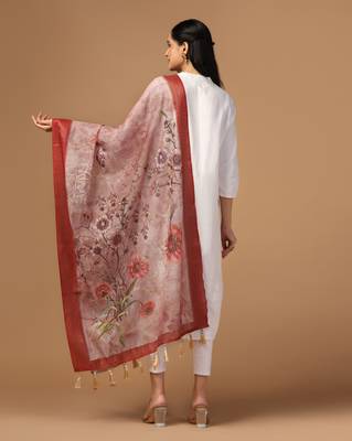 Digital print chanderi zari embroadery zahal work dupatta for women and girls to wear on gown chaniya choli kurti etc 3