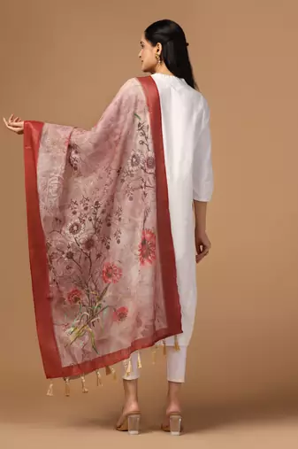 Digital print chanderi zari embroadery zahal work dupatta for women and girls to wear on gown chaniya choli kurti etc