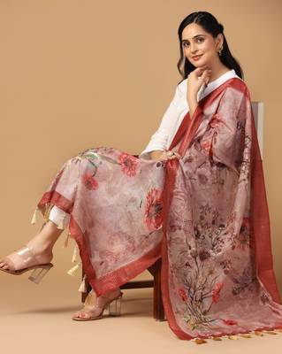 Digital print chanderi zari embroadery zahal work dupatta for women and girls to wear on gown chaniya choli kurti etc 4