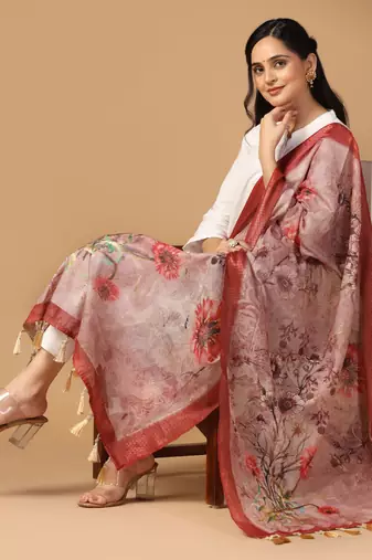 Digital print chanderi zari embroadery zahal work dupatta for women and girls to wear on gown chaniya choli kurti etc