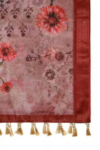 Digital print chanderi zari embroadery zahal work dupatta for women and girls to wear on gown chaniya choli kurti etc