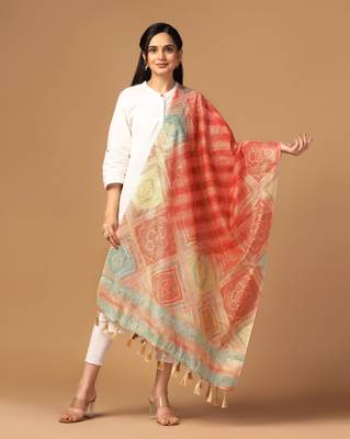 Digital print chanderi zari embroadery zahal work dupatta for women and girls to wear on gown chaniya choli kurti etc 1