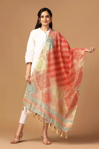 Digital print chanderi zari embroadery zahal work dupatta for women and girls to wear on gown chaniya choli kurti etc