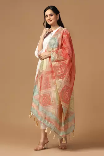Digital print chanderi zari embroadery zahal work dupatta for women and girls to wear on gown chaniya choli kurti etc