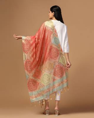 Digital print chanderi zari embroadery zahal work dupatta for women and girls to wear on gown chaniya choli kurti etc 3