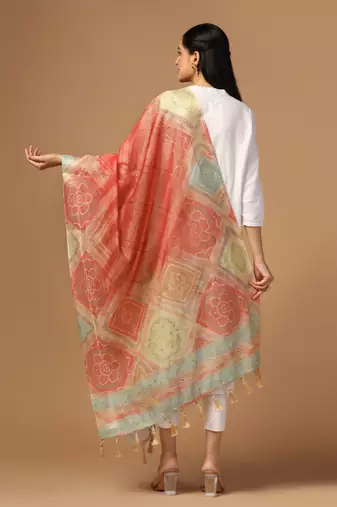 Digital print chanderi zari embroadery zahal work dupatta for women and girls to wear on gown chaniya choli kurti etc