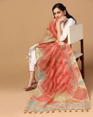 Digital print chanderi zari embroadery zahal work dupatta for women and girls to wear on gown chaniya choli kurti etc 4