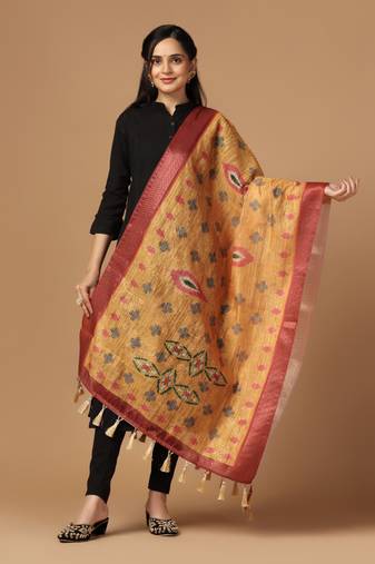 Digital print chanderi zari embroadery zahal work dupatta for women and girls to wear on gown chaniya choli kurti etc