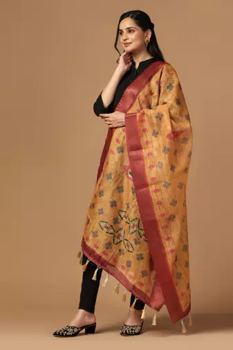 Digital print chanderi zari embroadery zahal work dupatta for women and girls to wear on gown chaniya choli kurti etc