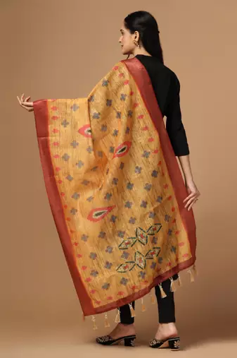 Digital print chanderi zari embroadery zahal work dupatta for women and girls to wear on gown chaniya choli kurti etc