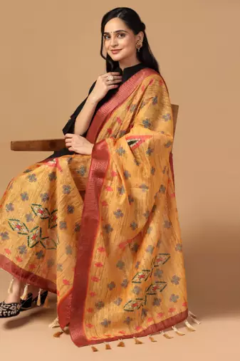 Digital print chanderi zari embroadery zahal work dupatta for women and girls to wear on gown chaniya choli kurti etc