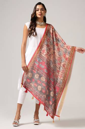 Digital print lilen blend zari dupatta for women and girls to wear on gown chaniya choli kurti etc
