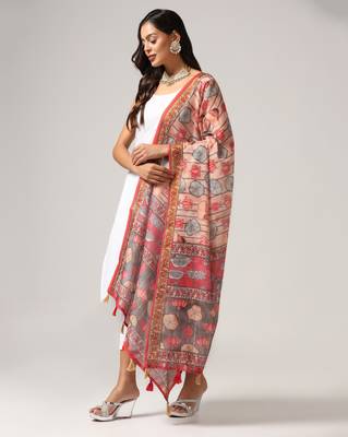 Digital print lilen blend zari dupatta for women and girls to wear on gown chaniya choli kurti etc 2