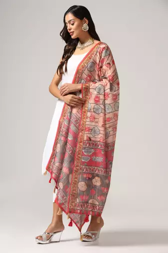 Digital print lilen blend zari dupatta for women and girls to wear on gown chaniya choli kurti etc