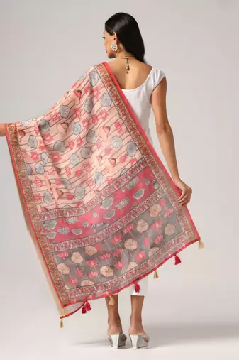 Digital print lilen blend zari dupatta for women and girls to wear on gown chaniya choli kurti etc