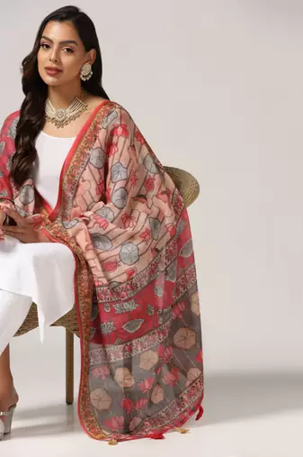Digital print lilen blend zari dupatta for women and girls to wear on gown chaniya choli kurti etc