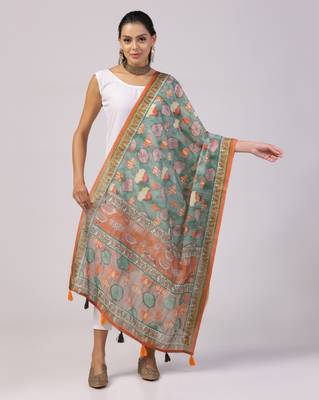 Digital print lilen blend zari dupatta for women and girls to wear on gown chaniya choli kurti etc 1