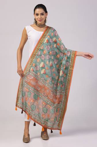 Digital print lilen blend zari dupatta for women and girls to wear on gown chaniya choli kurti etc