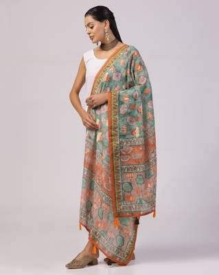 Digital print lilen blend zari dupatta for women and girls to wear on gown chaniya choli kurti etc 2